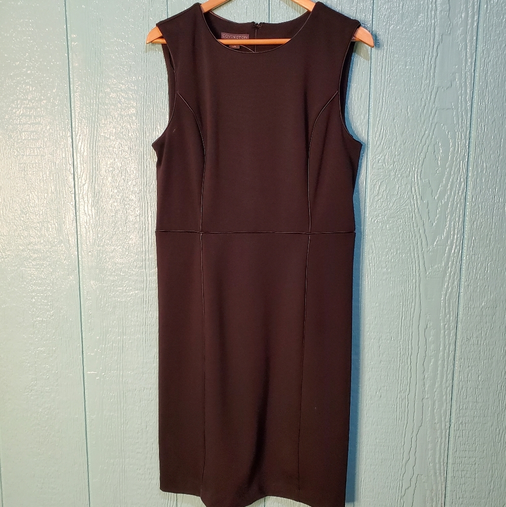 ♥️Covington black dress details faux leather bodycon short sleeve U-neck Size L